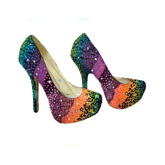 Custom Wild Diva Blinged out tie Dye Platform Heels - Picture 1 of 9